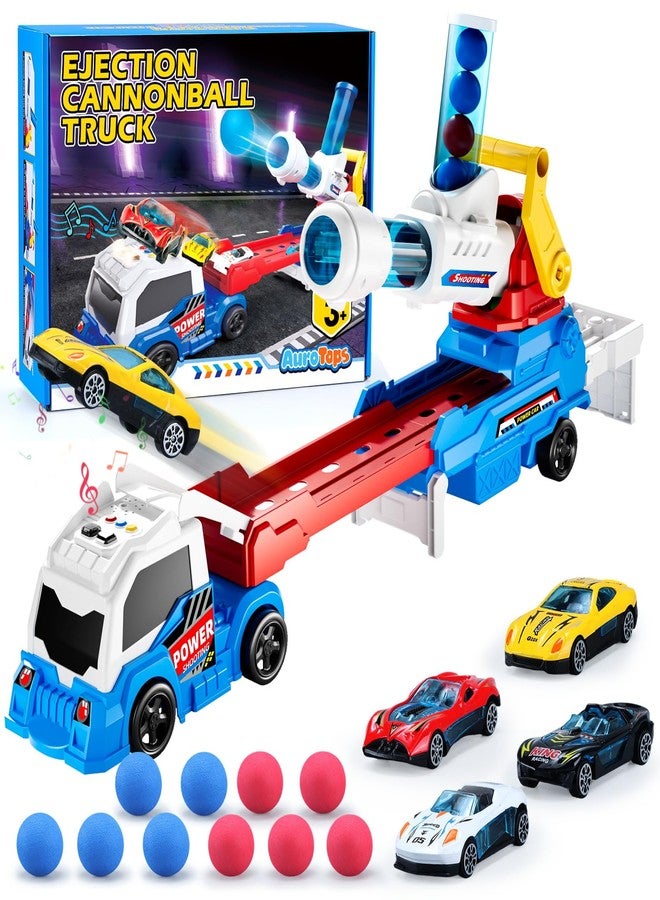 AuroTops Boy Toys Age 3 4 5 6 Year Old Boy Gifts for Kids Gifts Toy Trucks with Light & Sounds Toys for Kids Age 3 4 5 6 7 8 Years Old,Include Eejection&Shooting Truck,4 Racing Cars - Image 1